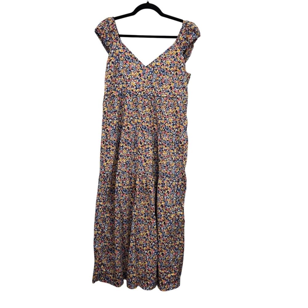 Old Navy Blue Ditsy Floral Tiered Midi CottageCore Sundress Womens Size L